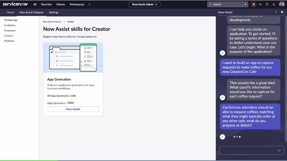 Now Assist for Creator welcome guide image